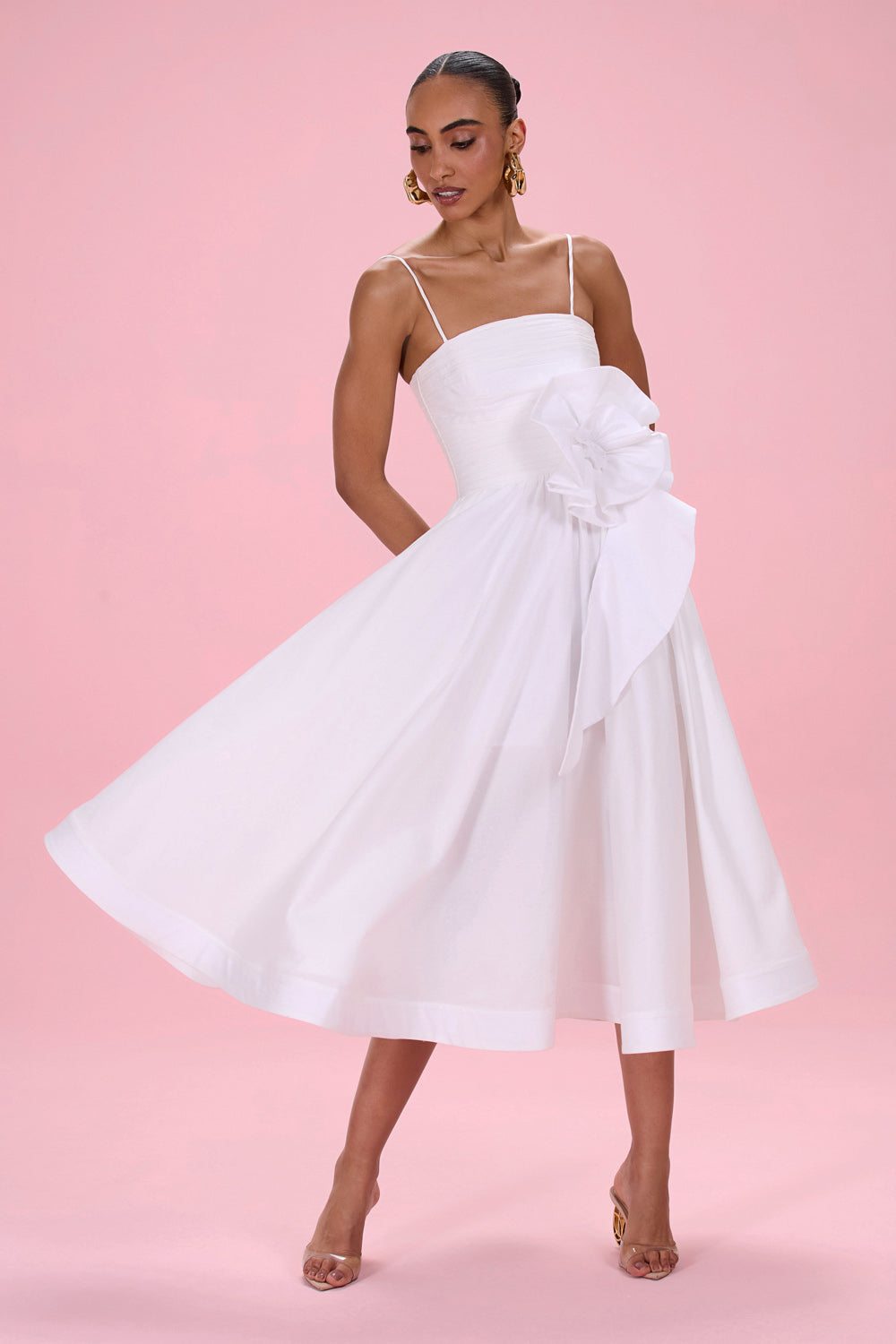 VESTIDO MIDI TRICOLINE BLOSSOM OFF WHITE