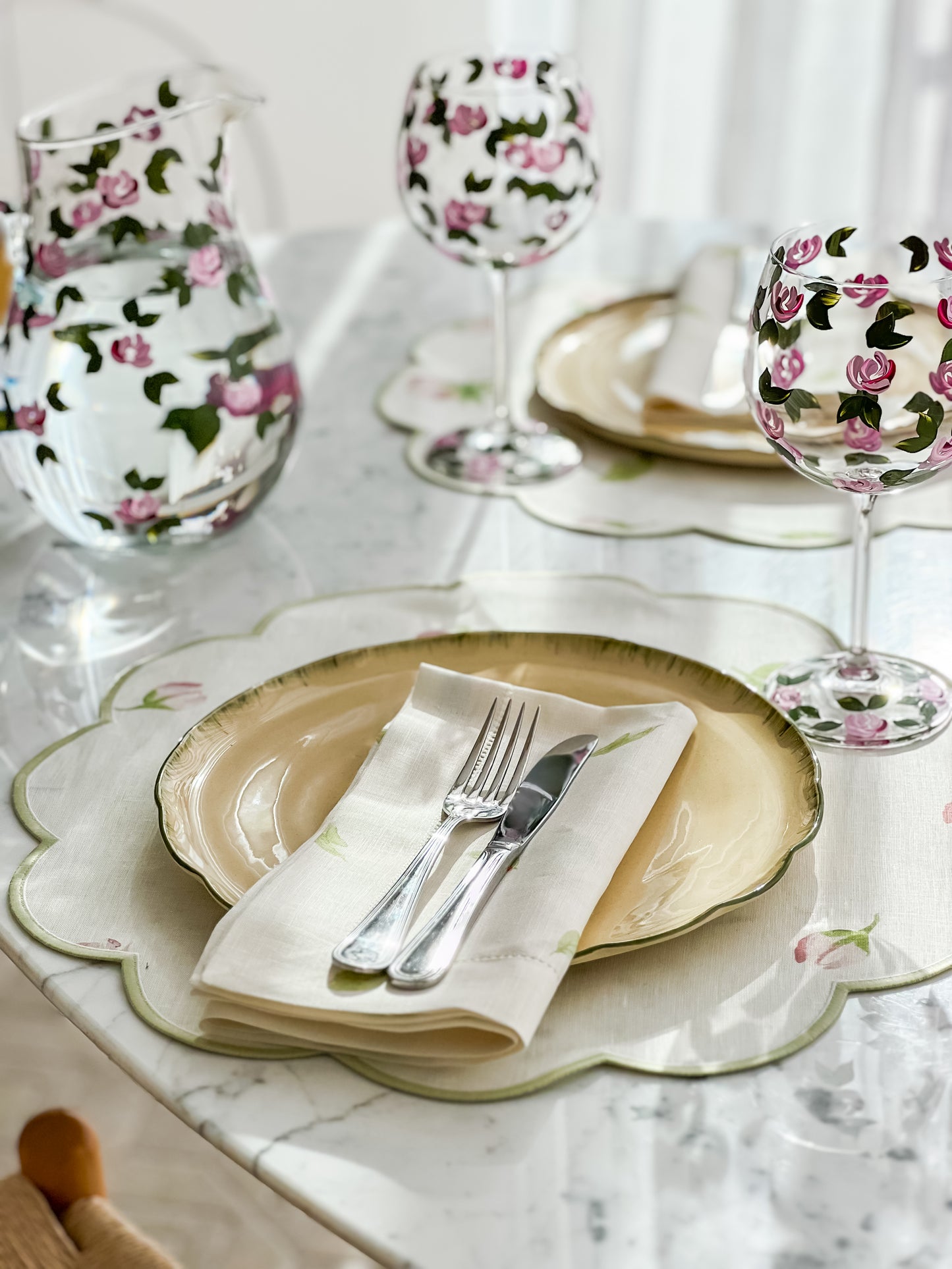 JOGO AMERICANO CASA LIS OFF WHITE COM VERDE