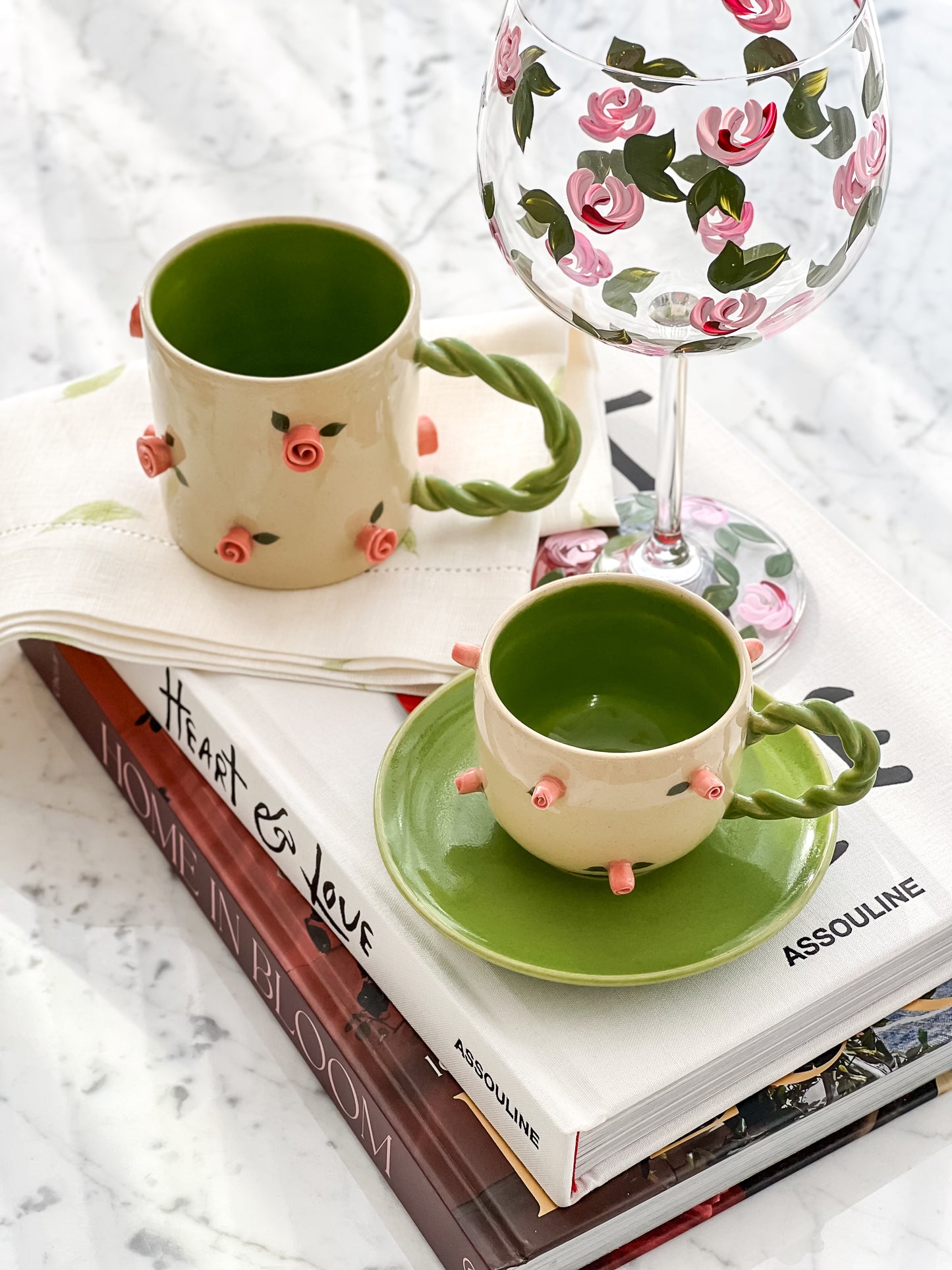 CANECA ROSIE  BEGE E VERDE